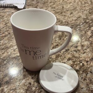 Set of 2 Steeped Tea  White Ceramic Tea Mug with Lid